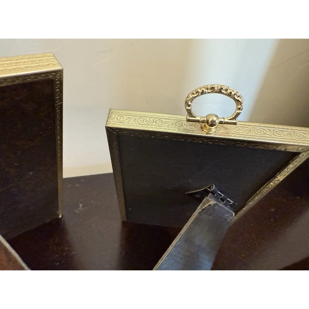 Lot Of 3 Vintage Gold Brass Mid Century Beaded Picture Photo Frames